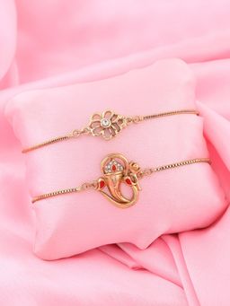 Estele - RAKHI COMBO - Gold Plated Om Ganesh And Jali Floral Bracelets For Men and Women Combo of 2